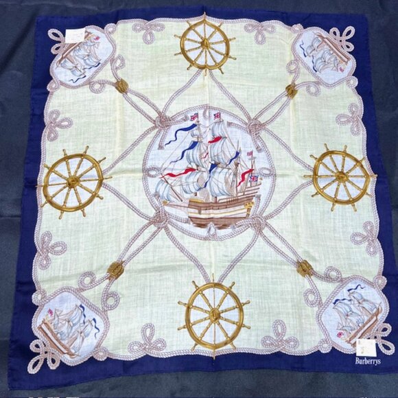 New BurberryMiniscarf/handkerchief cotton 19" Light Yellow Black W/ Shipp(80) - Picture 8 of 9